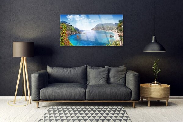 Tablou pe sticla Bay Peisaj Gri Maro Verde Albastru