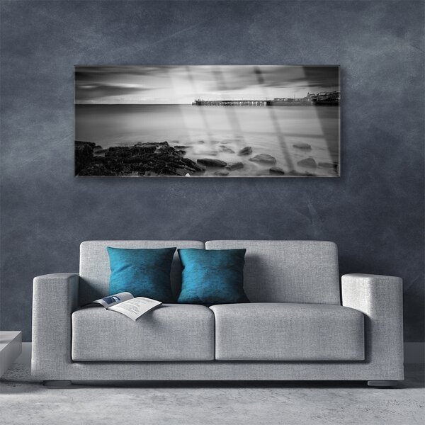 Tablou pe sticla Sea Stones Peisaj Gray