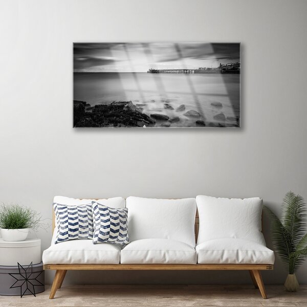 Tablou pe sticla Sea Stones Peisaj Gray