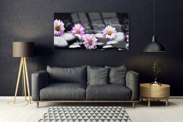 Tablou pe sticla Pietrele florale flori roz alb negru