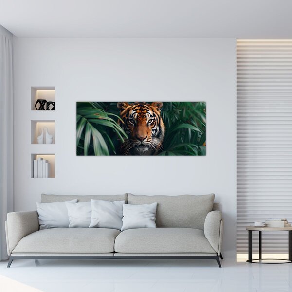 Tablou - Portretul unui tigru în junglă (120x50 cm)