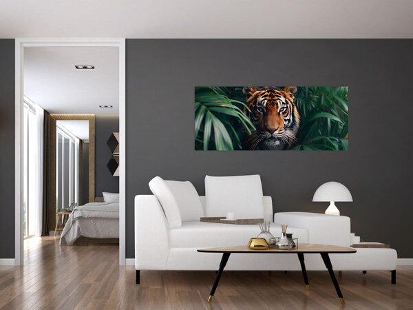 Tablou - Portretul unui tigru în junglă (120x50 cm)