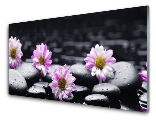 Tablou pe sticla Pietrele florale flori roz alb negru