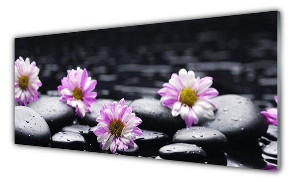 Panou sticla bucatarie Pietrele florale flori roz alb negru