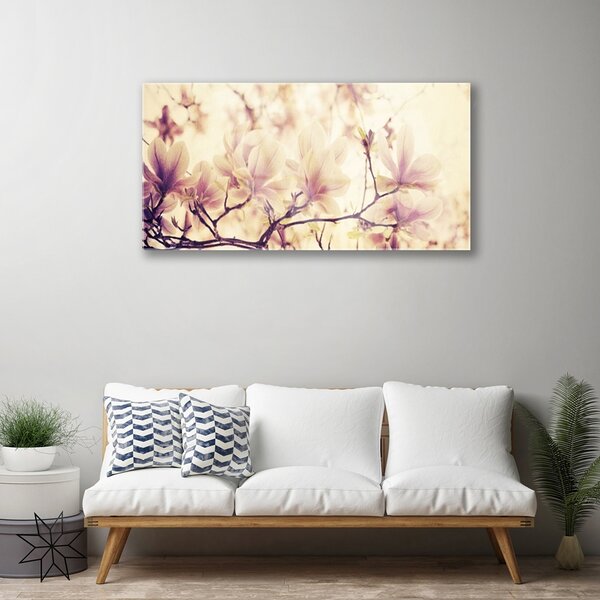 Tablou pe sticla Flori Floral roz bej