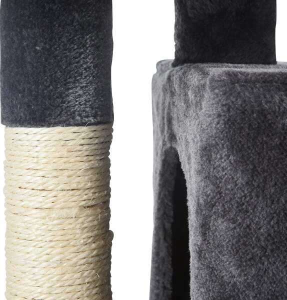 PawHut Ansamblu pentru pisici cu stalpi din sisal, pat si 2 Casute cu invelis de plus, 59x39x83cm, Negru | Aosom Romania
