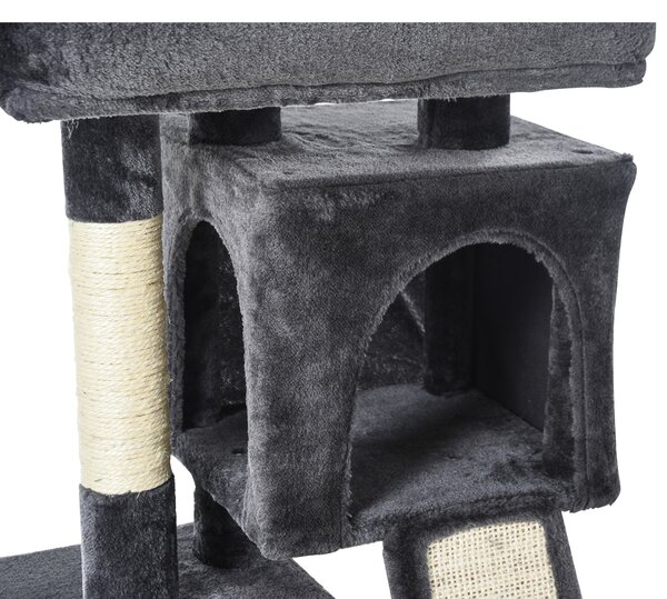 PawHut Ansamblu pentru pisici cu stalpi din sisal, pat si 2 Casute cu invelis de plus, 59x39x83cm, Negru | Aosom Romania