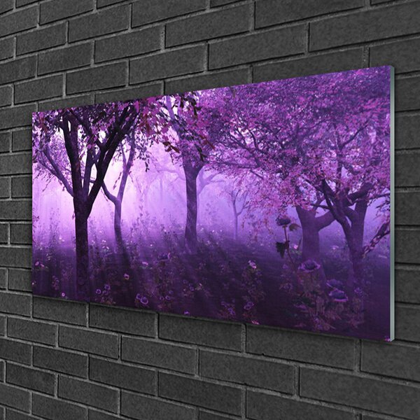 Tablou pe sticla Copaci Natura violet roz