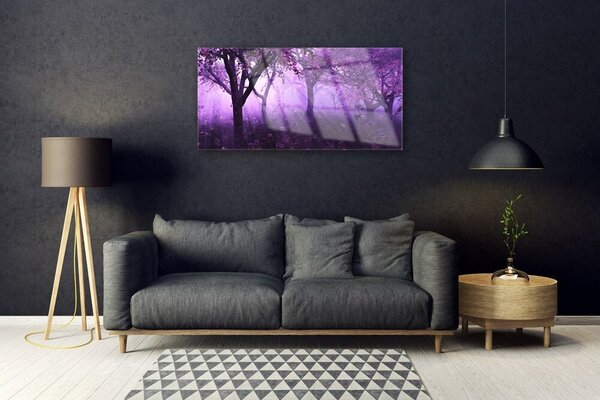 Tablou pe sticla Copaci Natura violet roz