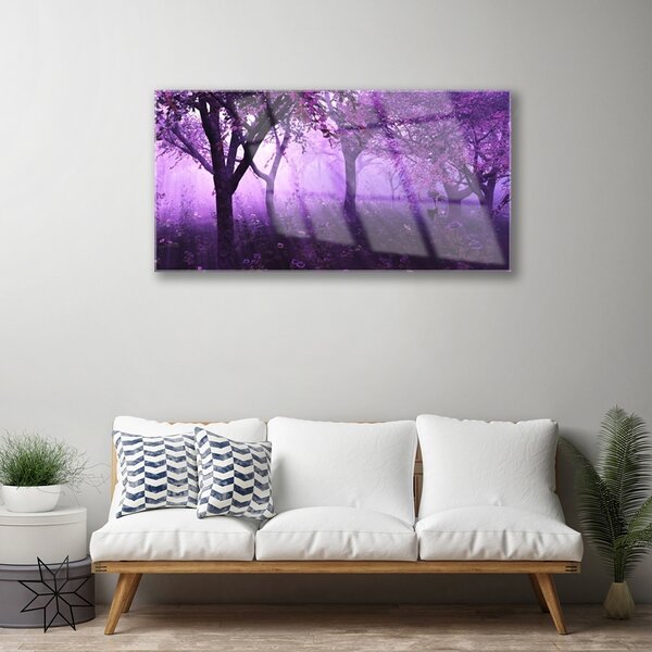 Tablou pe sticla Copaci Natura violet roz