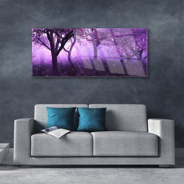 Tablou pe sticla Copaci Natura violet roz