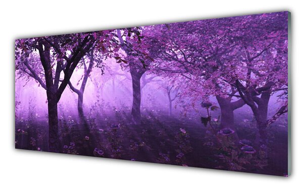 Tablou pe sticla Copaci Natura violet roz