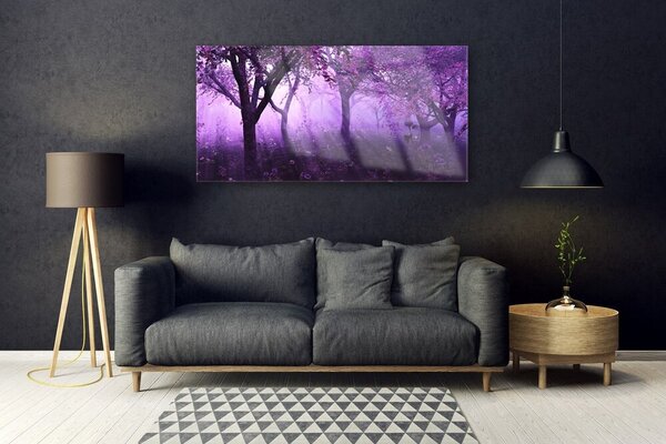 Tablou pe sticla Copaci Natura violet roz