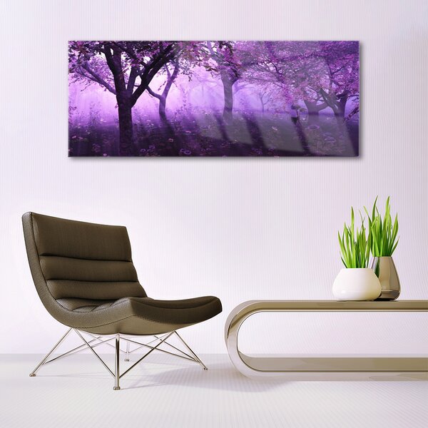 Tablou pe sticla Copaci Natura violet roz