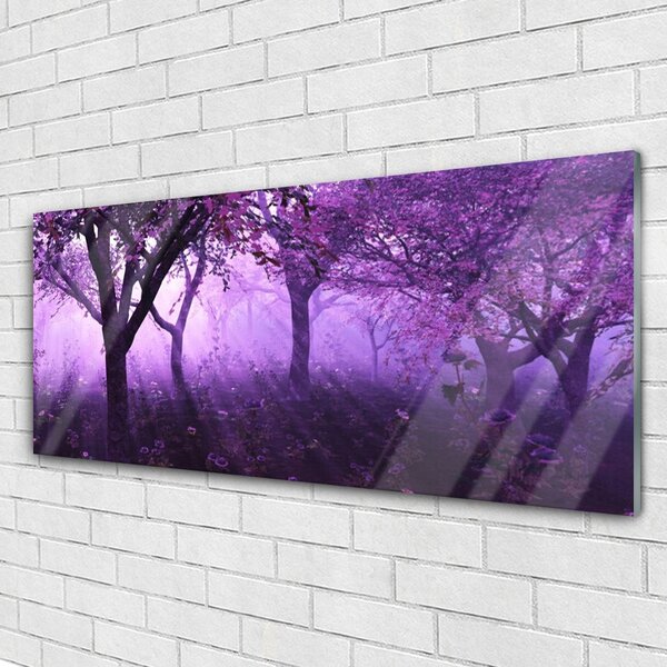 Tablou pe sticla Copaci Natura violet roz
