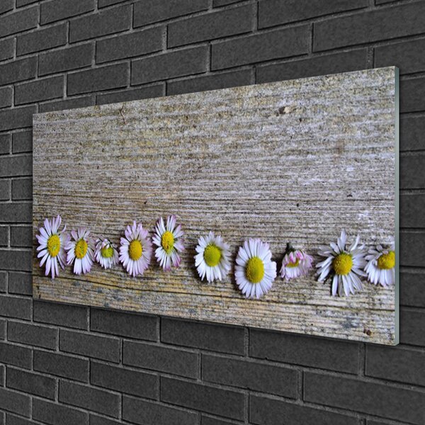 Tablou pe sticla Daisy Floral Galben Alb Roz