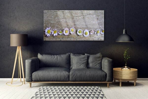 Tablou pe sticla Daisy Floral Galben Alb Roz