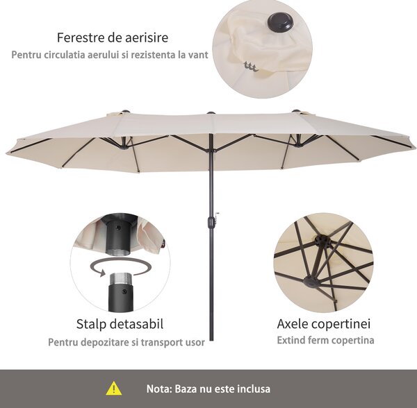 Umbrela de Gradina Impermeabila Outsunny, 12 nervuri metalice Anti-UV Bej, 460x270x240cm | Aosom Romania