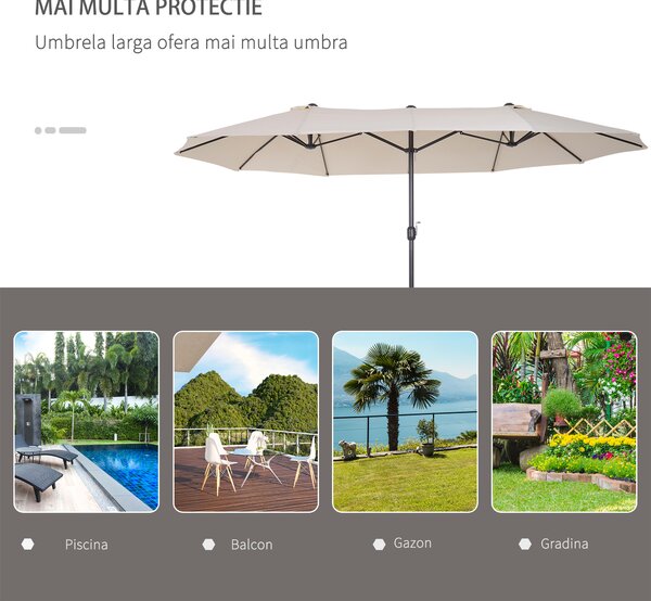 Umbrela de Gradina Impermeabila Outsunny, 12 nervuri metalice Anti-UV Bej, 460x270x240cm | Aosom Romania