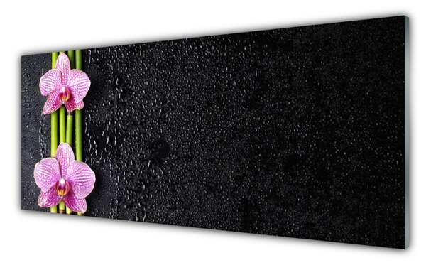 Tablou pe sticla Bamboo Tube Flori Floral Roz Verde