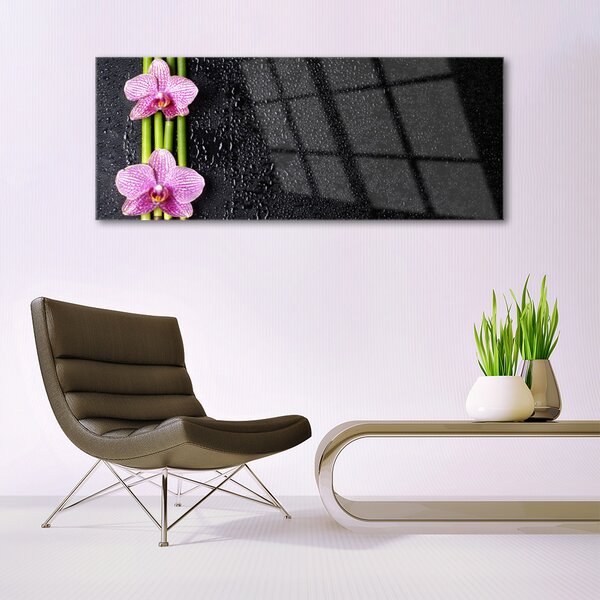 Tablou pe sticla Bamboo Tube Flori Floral Roz Verde