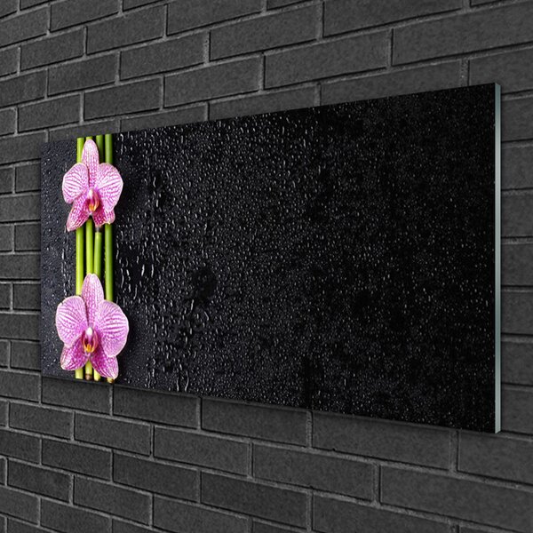 Tablou pe sticla Bamboo Tube Flori Floral Roz Verde