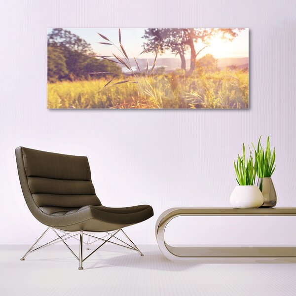 Tablou pe sticla Meadow Grass copac Natura Verde Maro