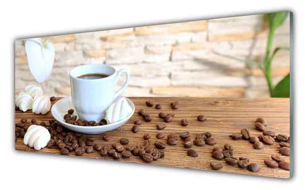 Tablou pe sticla Fasole ceașcă de cafea Bucatarie Alb Brun
