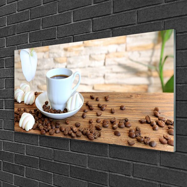 Tablou pe sticla Fasole ceașcă de cafea Bucatarie Alb Brun