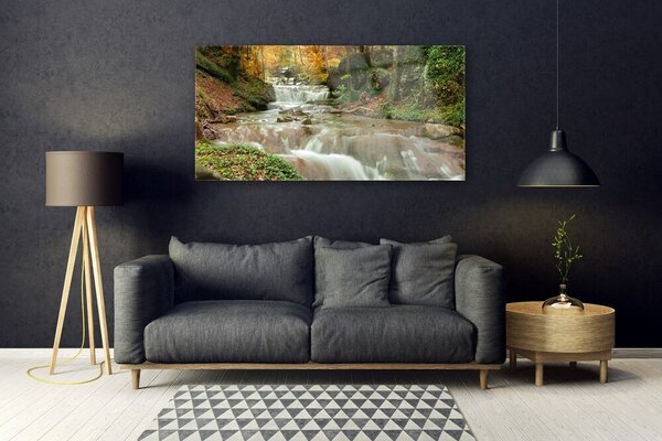 Tablou pe sticla Cascada Natural Pădurea Verde Maro