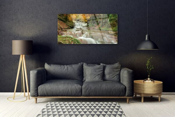 Tablou pe sticla Cascada Natural Pădurea Verde Maro