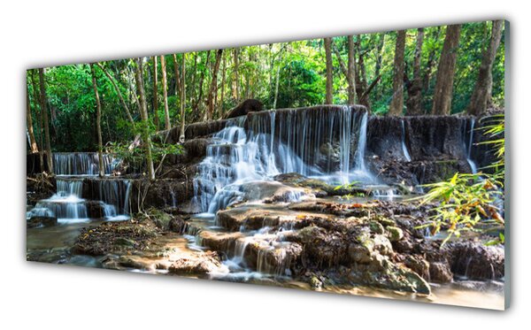 Panou sticla bucatarie Cascada Pădurea Verde Natura Brun Alb