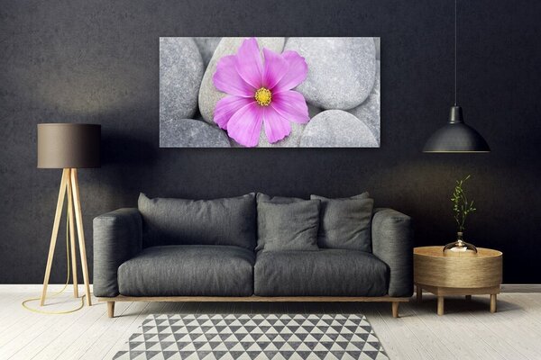 Tablou pe sticla Pietrele florale flori roz gri
