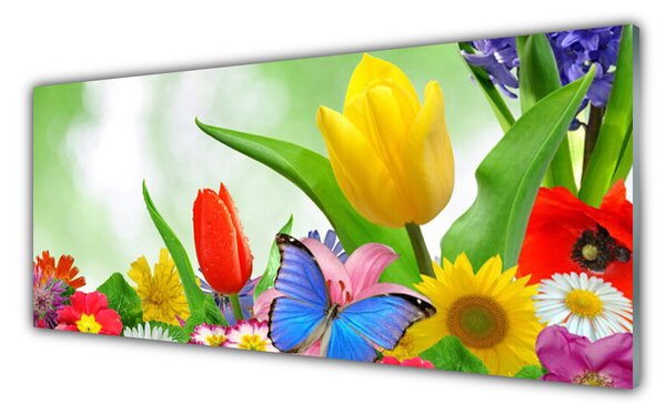 Tablou pe sticla Butterfly Flori Natura Multi