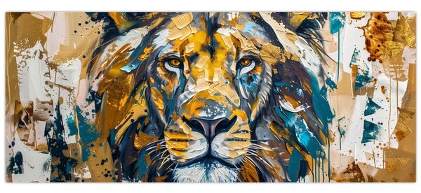 Tablou - pictură în ulei abstractă cu leu (120x50 cm)