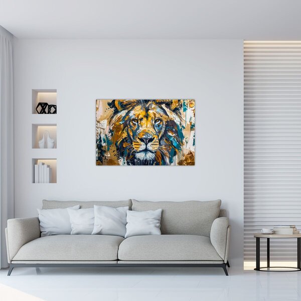 Tablou - pictură în ulei abstractă cu leu (90x60 cm)