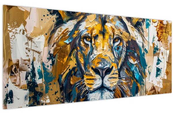 Tablou - pictură în ulei abstractă cu leu (120x50 cm)