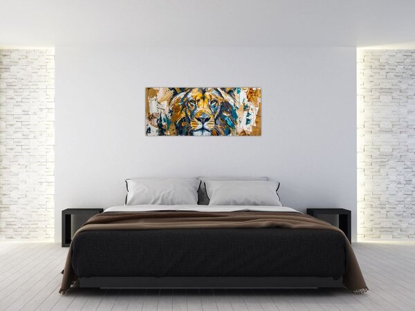 Tablou - pictură în ulei abstractă cu leu (120x50 cm)