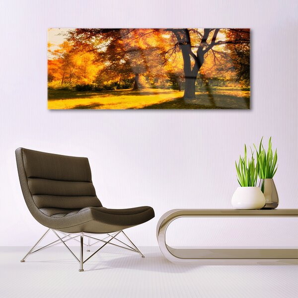 Tablou pe sticla Copaci Natura Verde Brun Galben