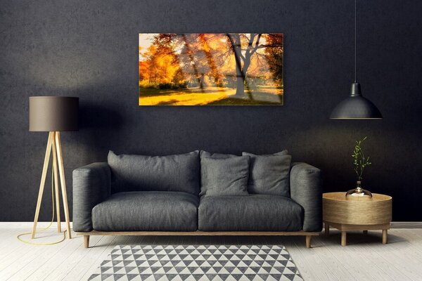 Tablou pe sticla Copaci Natura Verde Brun Galben