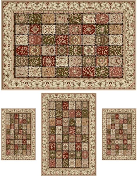 Set 4 Covoare Lotos 1518-100, Crem Bej: 2 buc. 80x150 cm, 1 buc. 150x230 cm, 1 buc. 200x300 cm