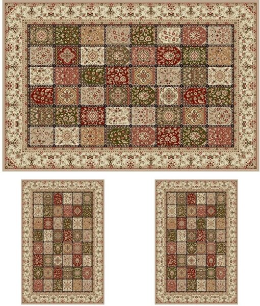 Set 3 Covoare Lotos 1518-110, Crem Bej: 2 buc. 80x150 cm, 1 buc. 200x300 cm