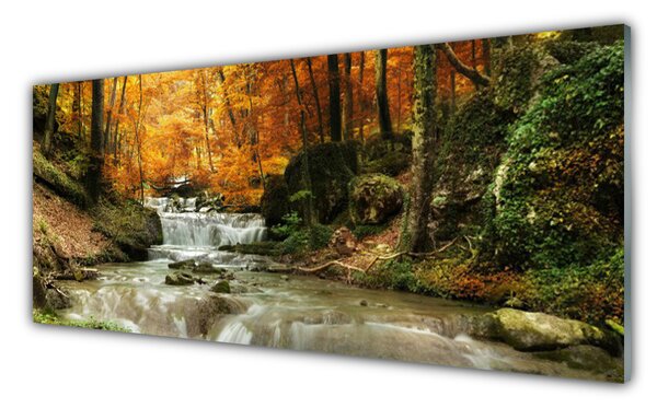 Panou sticla bucatarie Cascada Natural Pădurea Verde Brun Galben