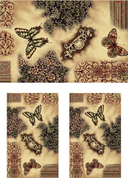 Set 3 Covoare Lotos 1607 Fluturi, Multicolor: 2 buc. 80x150 cm, 1 buc. 150x230 cm