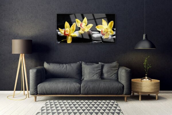 Tablou pe sticla Pietre florale flori verde negru