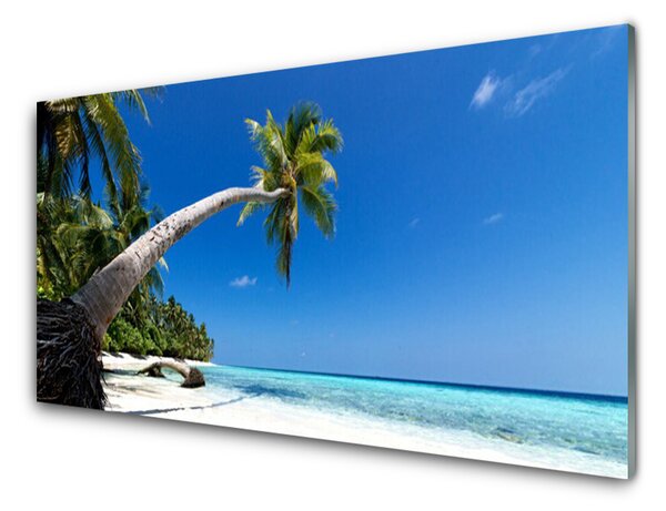 Panou sticla bucatarie Plaja Palm Tree Sea Peisaj Maro Verde Albastru