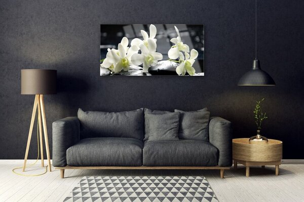 Tablou pe sticla Pietre florale flori alb negru