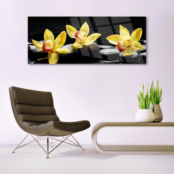 Tablou pe sticla Pietre florale flori verde negru