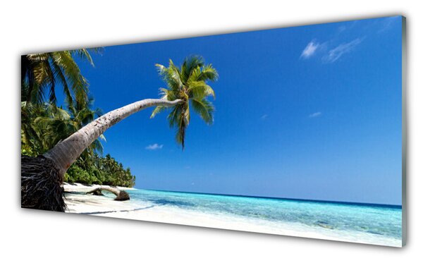 Panou sticla bucatarie Plaja Palm Tree Sea Peisaj Maro Verde Albastru