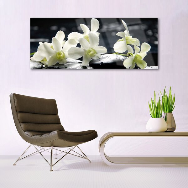 Tablou pe sticla Pietre florale flori alb negru